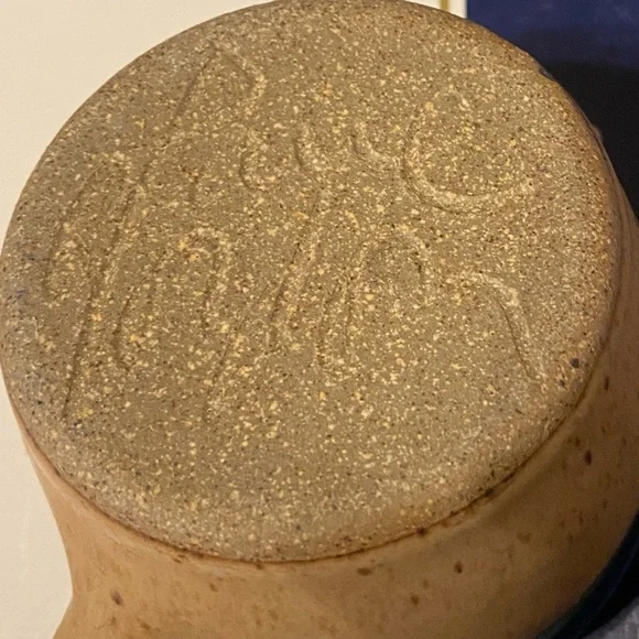 Blue and Tan Ceramic Candle Holder Handcrafted - Picture 3 of 9